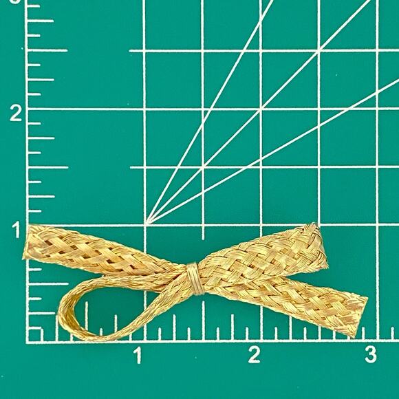 Bow Brooch Gold Tone Woven Wire Ribbon - Picture 7 of 7